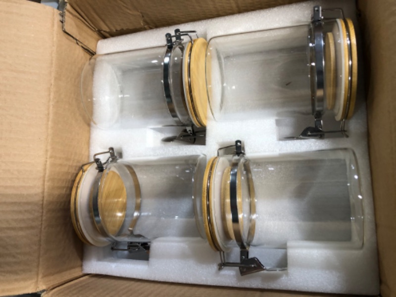 Photo 1 of *IN GOOD CONDITION* Lawei 4 Pack Airtight Glass Canister Set with Bamboo Hinged Lid, 27 Oz 