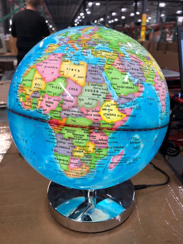 Photo 2 of *SEE NOTES* LED Illuminated Globe of The World with Sturdy Chrome Rotating Display Stand 