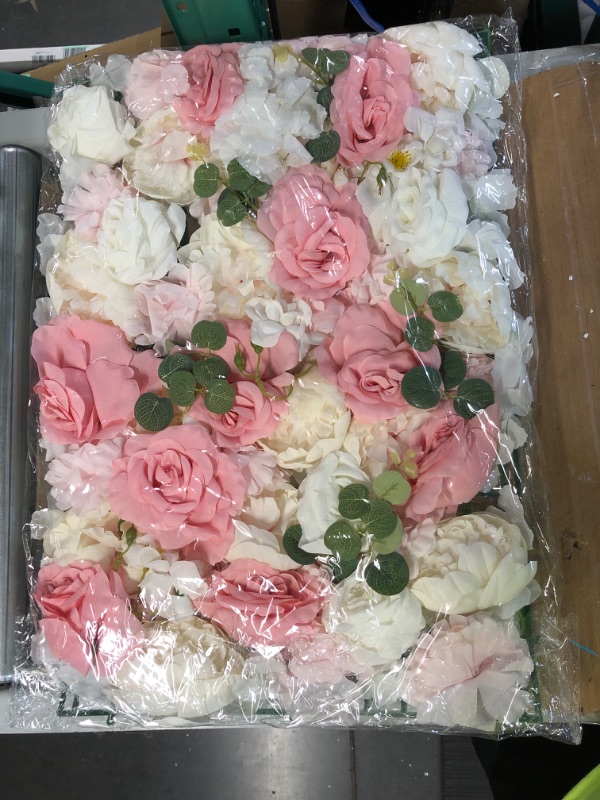 Photo 3 of [Like New] Nuptio Flower Wall Panel for Flower Wall Backdrop, 12 Pcs 24" X 16" White & Pink Faux (Artificial) Roses