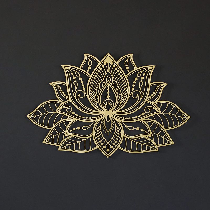 Photo 1 of [See Notes] iwa concept 3D Mandala Metal Wall Decor | Lotus Flower Decoration for Homes (26.3" x 17" | 67 x 43 cm, Rose Gold)