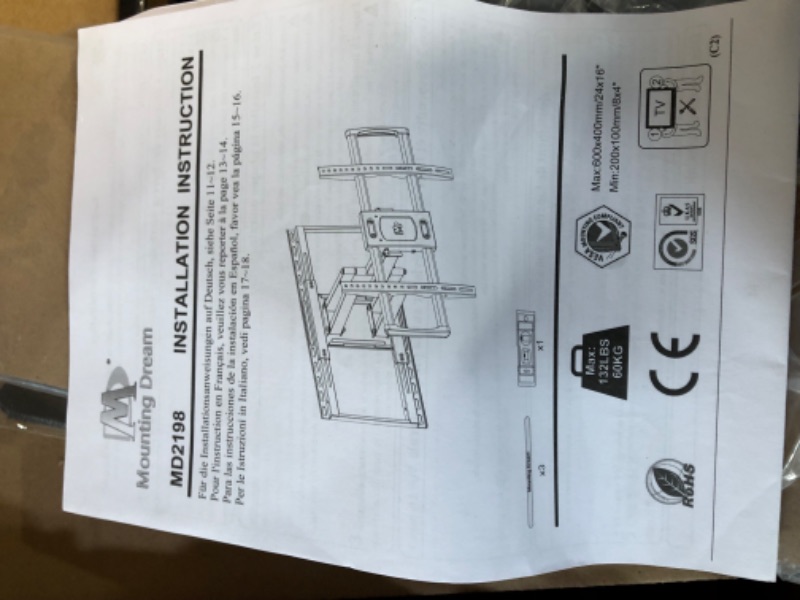 Photo 3 of **FOR PARTS ONLY**Mounting Dream TV Wall Mount with Sliding Design for Most 42-86" TV