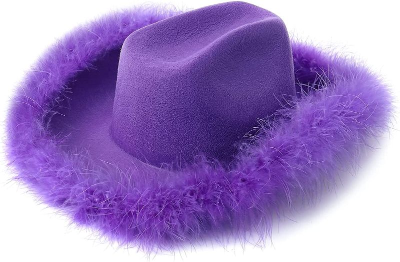 Photo 1 of AMYDECOR Purple Cowboy Hat, Feather Boa Cowgirl Hat for Teengae Girls or Women, for St.Patrick's Day,Dress-Up Parties