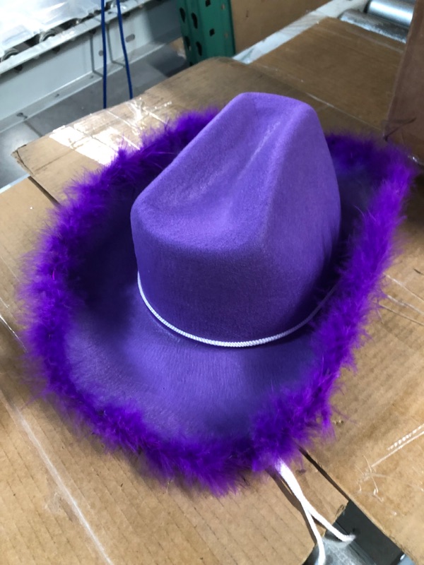 Photo 2 of AMYDECOR Purple Cowboy Hat, Feather Boa Cowgirl Hat for Teengae Girls or Women, for St.Patrick's Day,Dress-Up Parties