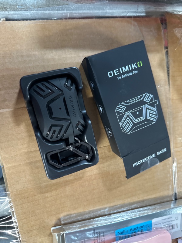 Photo 2 of Airpods Pro Case Cover, DEIMIKO Military Hard Shell Protective Cover Case with Keychain for AirPod Pro 2019 [Front LED Visible] (Black with Stainless Steel Keychain) Matte Black