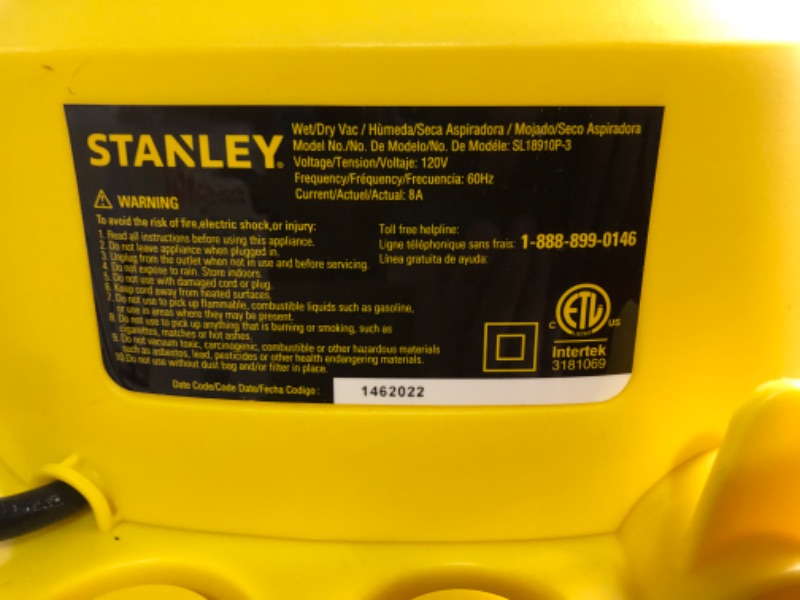 Photo 2 of [USED] Stanley SL18910P-3 Wet/Dry, 3 Gallon,  Portable Car Vacuum