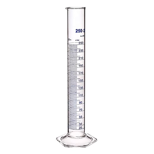 Photo 1 of [USED] Glass Graduated Cylinder Measuring Liquid with Hexagon Base 250ml - 2pk