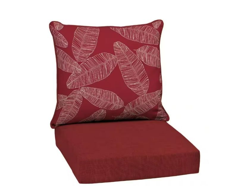 Photo 1 of ARDEN SELECTIONS 24 in. x 24 in. 2-Piece Deep Seating Outdoor Lounge Chair Cushion in Red Leaf Palm
