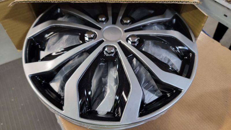 Photo 2 of 16 Inch Spyder Black & Silver Universal Hubcap Set of 4