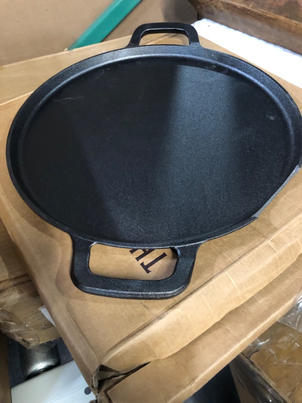 Photo 4 of LEGEND COOKWARE Cast iron Pizza Pan | 14” Steel Pizza Cooker with Easy Grip Handles 