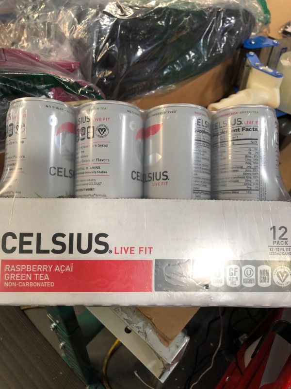 Photo 2 of (EXP 04/24) CELSIUS Raspberry Acai Green Tea, Functional Essential Energy Drink 12 Fl Oz (Pack of 12)