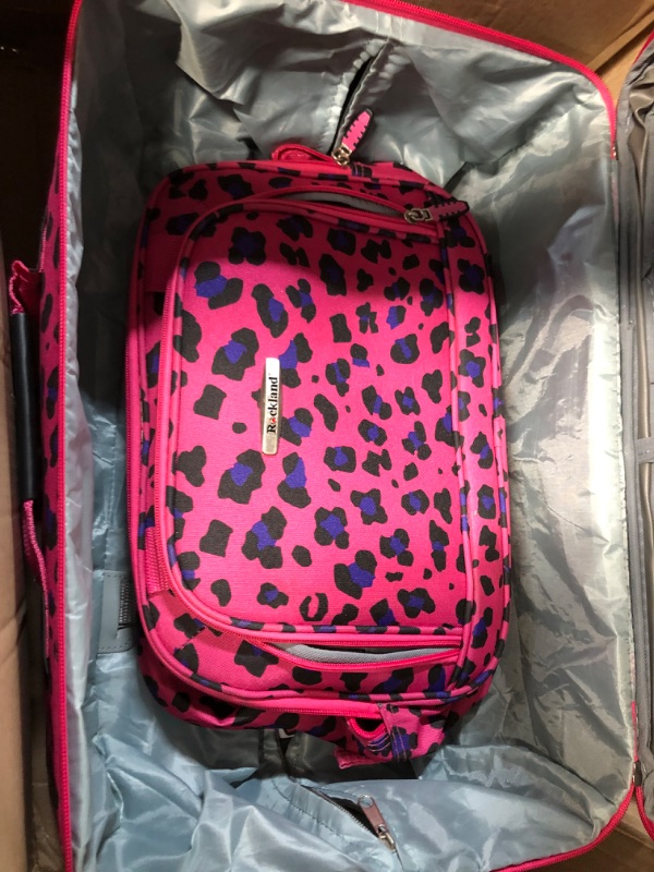 Photo 3 of [USED] Rockland Fashion Softside Upright Luggage Set, Magenta Leopard, 2-Piece 