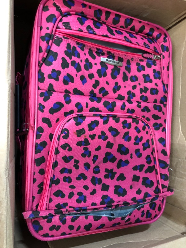 Photo 2 of [USED] Rockland Fashion Softside Upright Luggage Set, Magenta Leopard, 2-Piece 