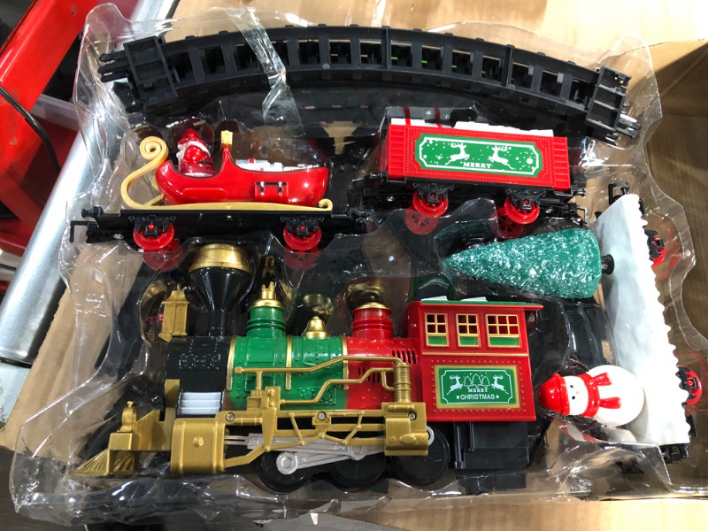 Photo 1 of Christmas Train Set Toys Around Christmas Tree, Electric Railway Train Set w/ Lights & Sound, Railway Kits 