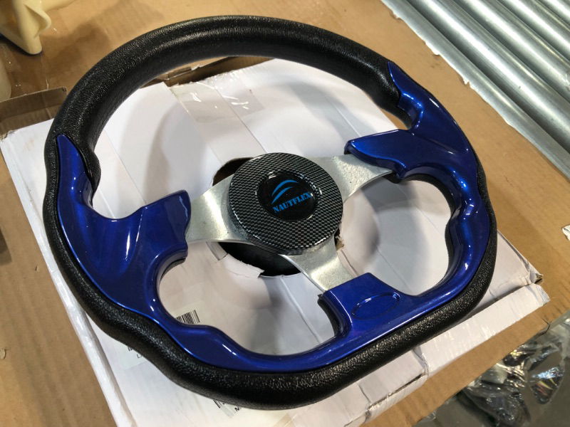 Photo 2 of Homyl Replacement 320mm Battle Style Aluminum Marine Sport Pontoon Boat Steering Wheel & Soft Foam Grip Blue