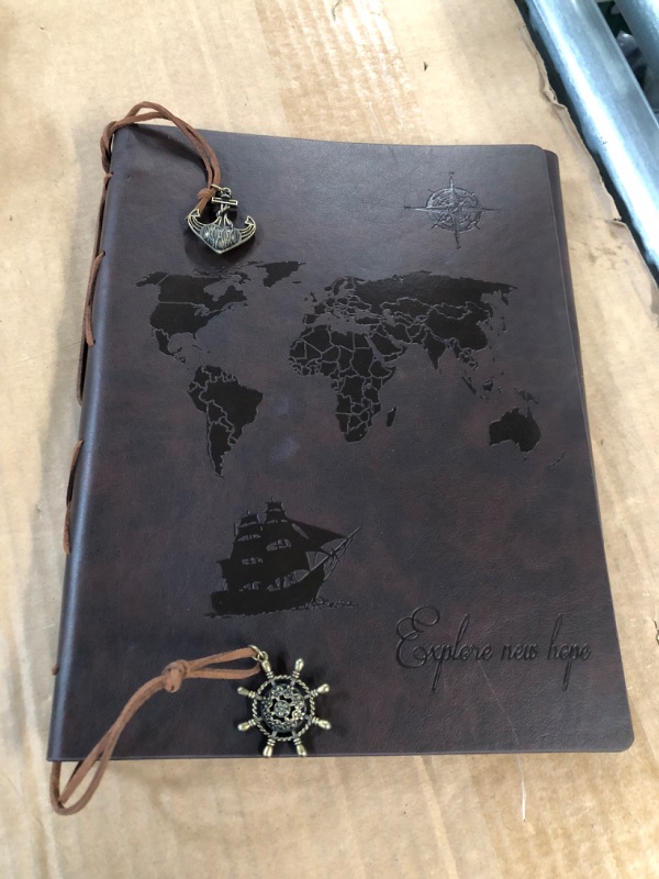 Photo 2 of Scrapbook Album,ZEEYUAN Travel Album Leather Photo Album Vintage DIY Memory Photo Book 60 Pages Our Adventure Book Scrape Book Coffee