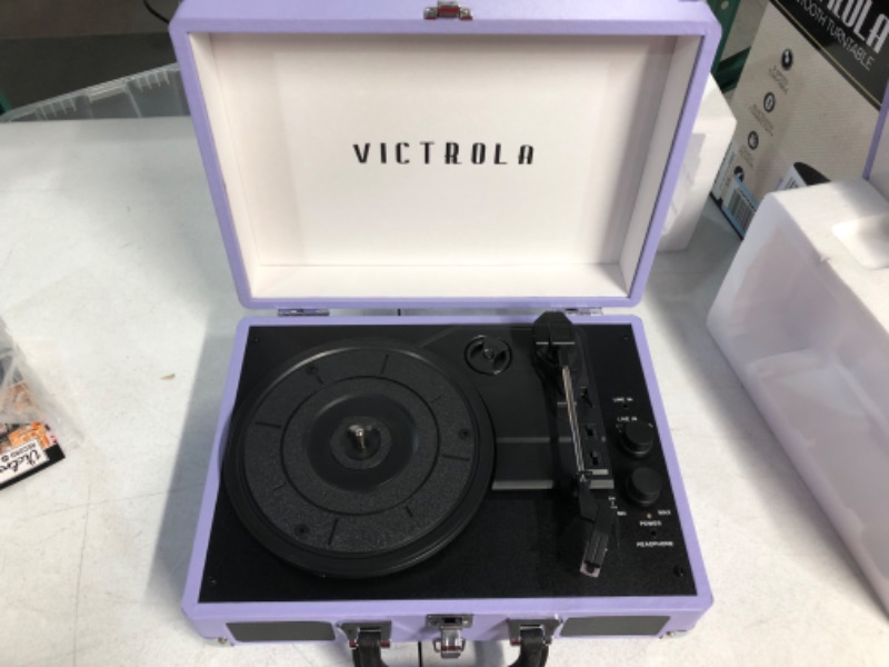 Photo 4 of Victrola Vintage 3-Speed Bluetooth Portable Suitcase Record Player with Built-in Speakers, Lavender (VSC-550BT-LVG)