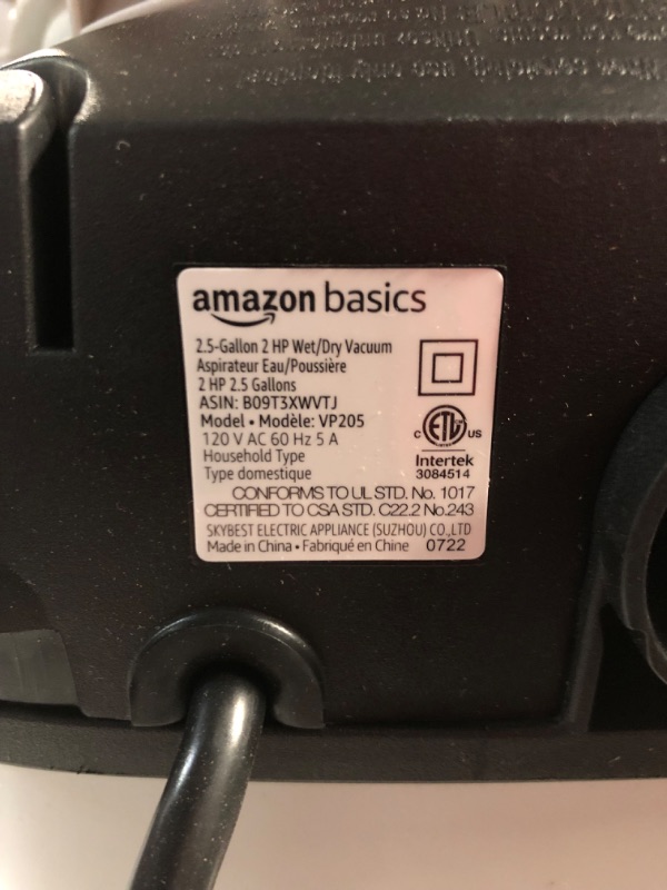 Photo 6 of *Used* Amazon Basics 2.5-Gallon 2 HP Wet/Dry Vacuum, Grey 