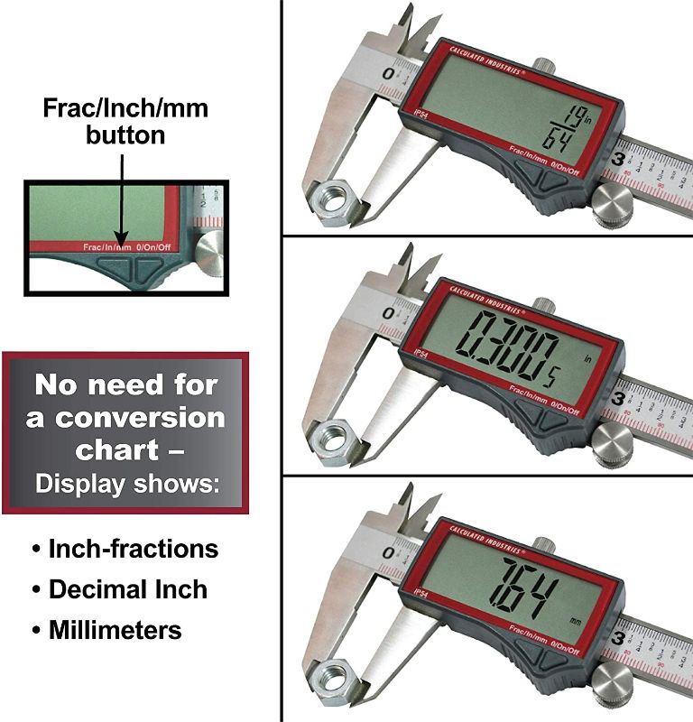 Photo 2 of Calculated Industries AccuMASTER Digital Vernier Caliper Stainless Steel 6 in. Tool Displays Fractions to 1/64 in Decimal Inches, Millimeters