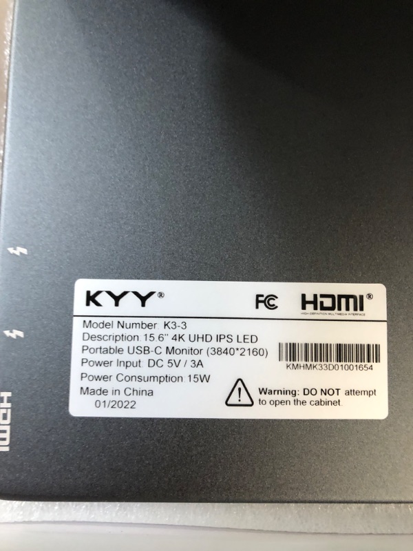 Photo 5 of KYY 4K Portable Monitor 15.6'' 3840x2160 UHD USB-C Monitor, 100% Adobe RGB, 400cd/? Grey