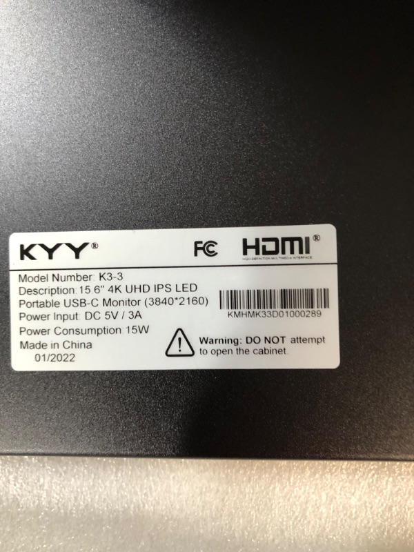 Photo 4 of KYY 4K Portable Monitor 15.6'' 3840x2160 UHD USB-C Monitor, 100% Adobe RGB, 400cd/? Grey