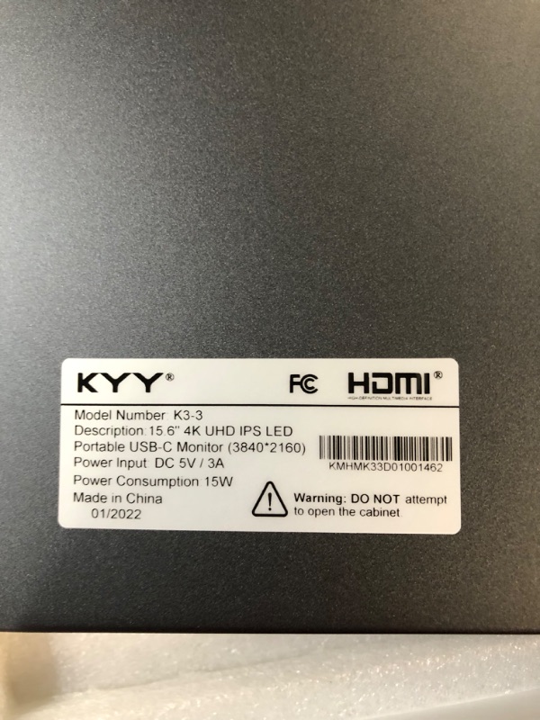 Photo 5 of KYY 4K Portable Monitor 15.6'' 3840x2160 UHD USB-C Monitor, 100% Adobe RGB, 400cd/? Grey