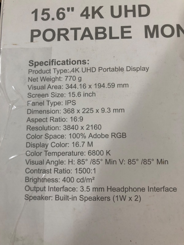 Photo 1 of KYY 4K Portable Monitor 15.6'' 3840x2160 UHD USB-C Monitor, 100% Adobe RGB, 400cd/? Grey