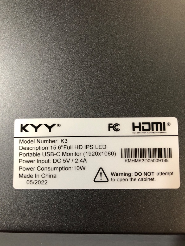 Photo 2 of KYY 4K Portable Monitor 15.6'' 3840x2160 UHD USB-C Monitor, 100% Adobe RGB, 400cd/? Grey