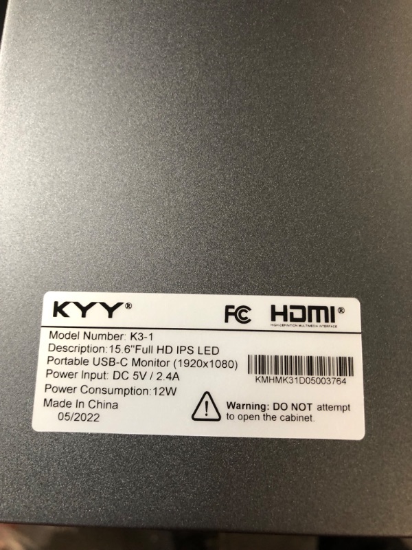 Photo 3 of KYY 4K Portable Monitor 15.6'' 3840x2160 UHD USB-C Monitor, 100% Adobe RGB, 400cd/? Grey