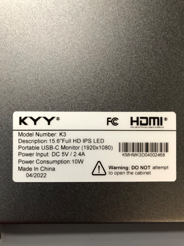 Photo 4 of KYY 4K Portable Monitor 15.6'' 3840x2160 UHD USB-C Monitor, 100% Adobe RGB, 400cd/?, Grey