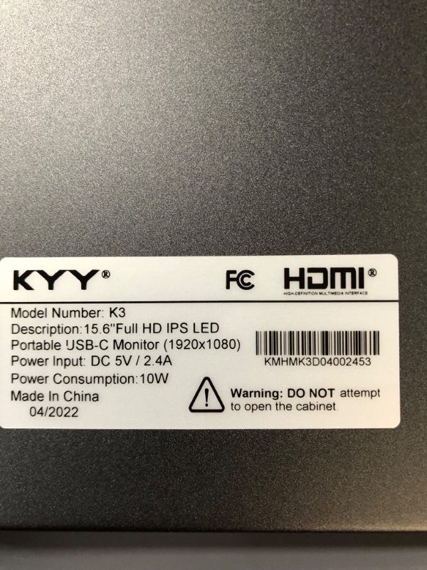 Photo 4 of KYY Portable Monitor 15.6inch 1080P FHD USB-C Laptop Monitor HDMI Computer Display HDR IPS