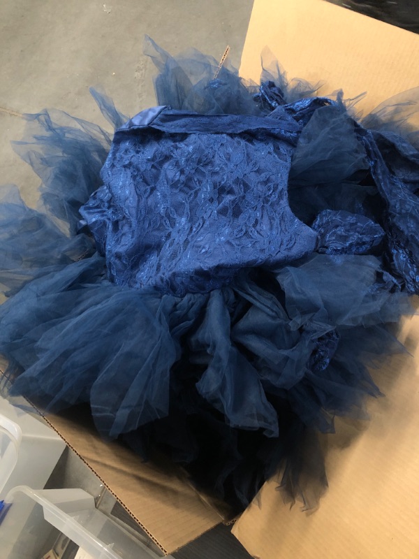 Photo 2 of Miama Cross Back Lace Tulle Ruffle Flower Girl Dress 11 Years Navy Blue