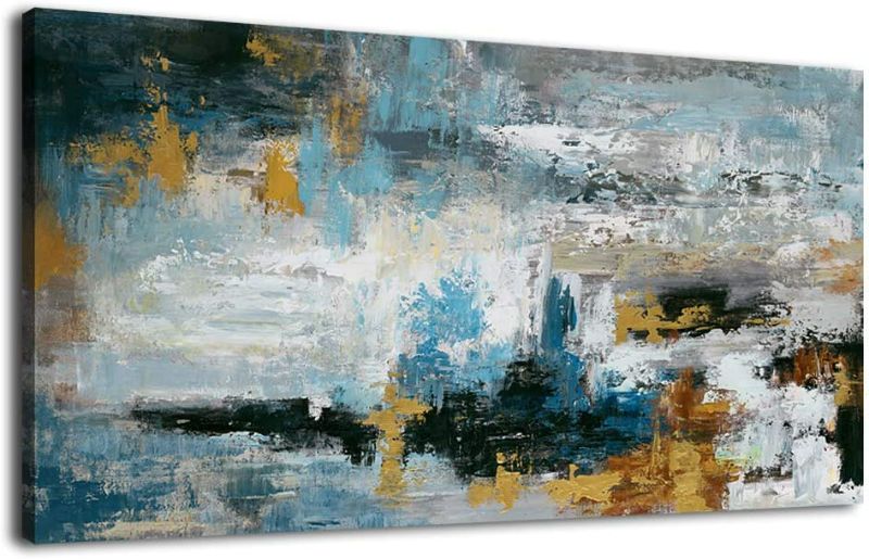 Photo 2 of Abstract Wall Art Large Canvas Picture Modern Blue Grey