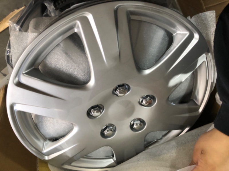 Photo 4 of Four ABS Plastic Silver Colored Hubcaps - 15 Inch Diameter