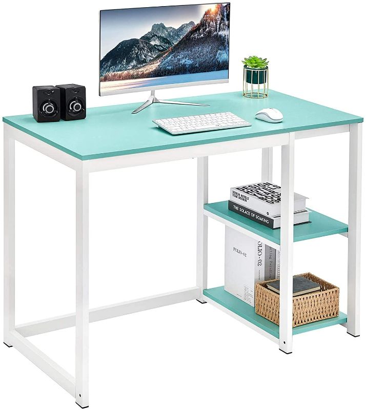 Photo 1 of SINPAID Computer Desk with 2-Tier Shelves Sturdy Home Office Desk Black Marbling (Green
