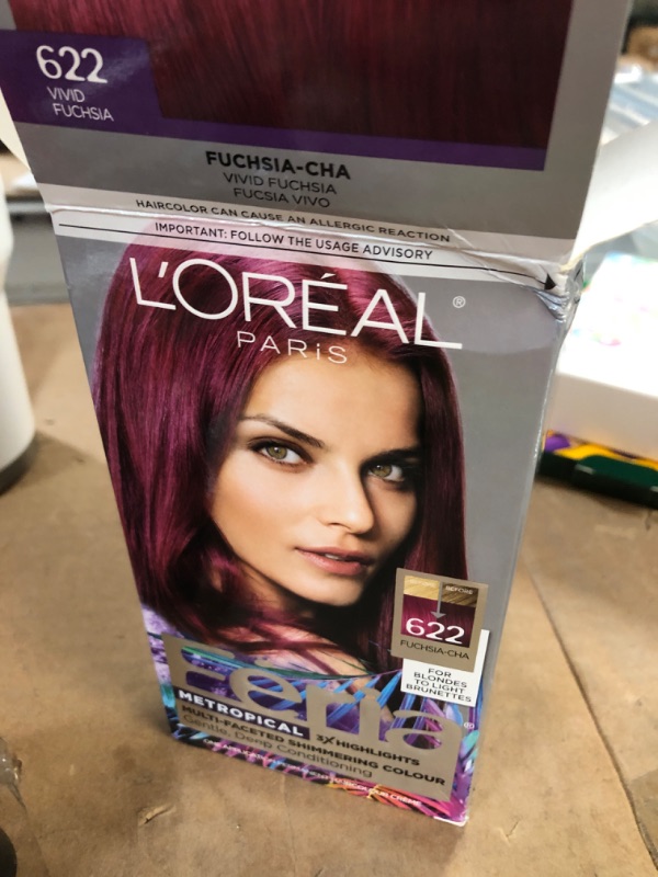 Photo 2 of *BRAND NEW* L Oreal Paris Feria Multi-Faceted Shimmering Permanent Hair Color 622 Fuchsia-Cha 1 Kit