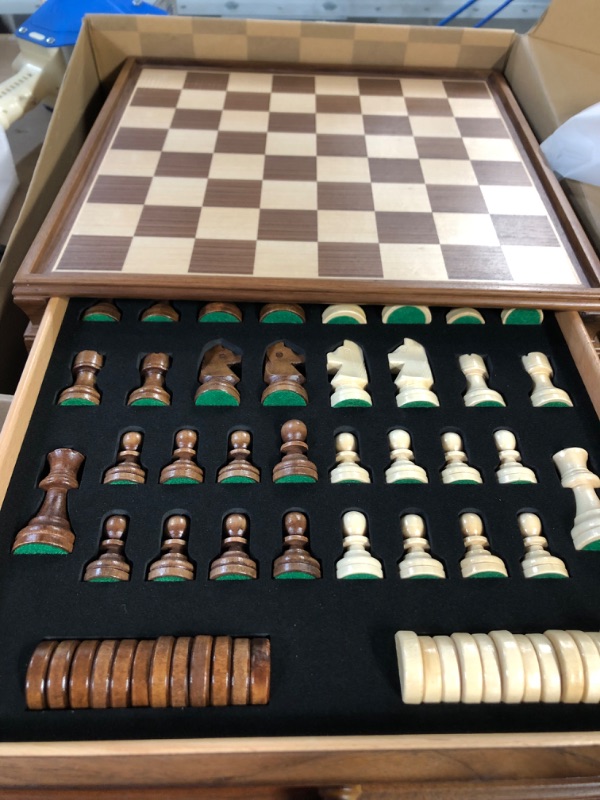 Photo 1 of *BRAND NEW* AMEROUS 15" x 15" Wooden Chess & Checkers Set with Built-in Storage Drawers 