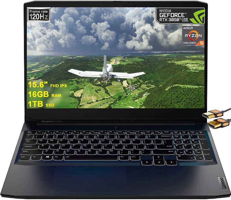 Photo 1 of Lenovo IdeaPad Gaming 3 15 Laptop 15.6" FHD IPS 120Hz (DC dimmer) 5 5600H 16GB RAM 1TB SSD GeForce RTX 3050 Ti 4GB Backlit USB-C Win11 Black 
