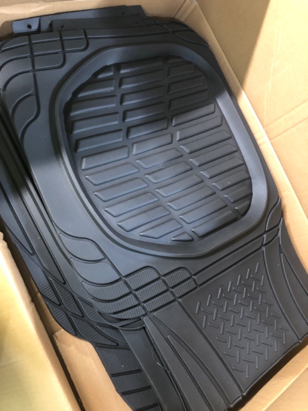 Photo 2 of Motor Trend Original FlexTough Black Rubber Car Floor Mats for 3 Row Vehicles,