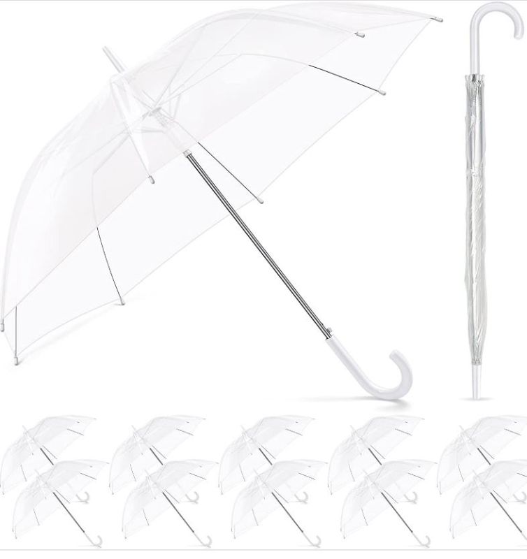 Photo 1 of eginary 12 Pack Clear Umbrella Wedding Style Stick Umbrellas Large Canopy Stick
