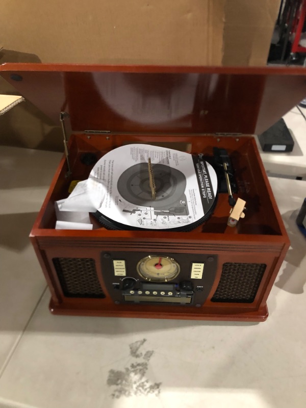 Photo 3 of Victrola Navigator 8-in-1 Classic Bluetooth Record Player with USB Encoding and 3-Speed Turntable Wooden Mahogany