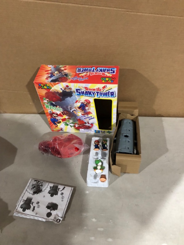 Photo 3 of Epoch Games Super Mario Blow Up! Shaky Tower Balancing Game, Tabletop Skill and Action Game with Collectible Action Figures