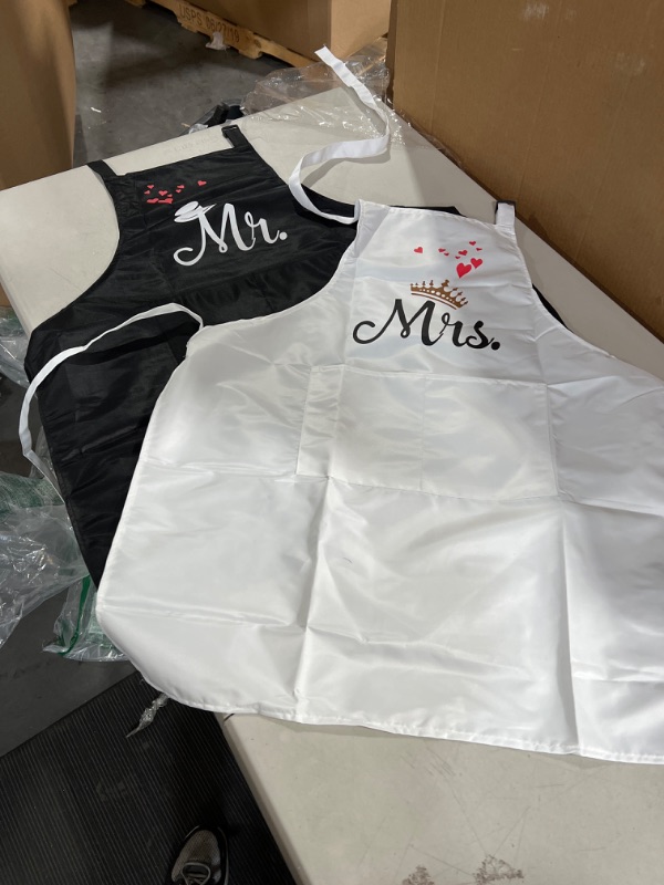 Photo 1 of 2 PCS Mr. & Mrs. Couple Aprons Set, Wedding Gift for Couple, Kitchen Waterproof Aprons, Apron for Women and Men, Perfect for Engagement, Anniversary, Valentine’s Day (White& Black)