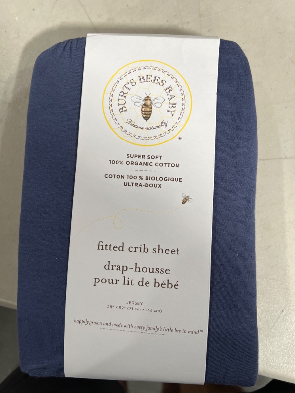 Photo 3 of Burt's Bees Baby - Fitted Crib Sheet, Solid Color 100% Organic Cotton Crib Sheet for Standard Crib and Toddler Mattresses (Indigo Blue)28" x 52" (Pack of 1) Indigo Blue Crib Sheet