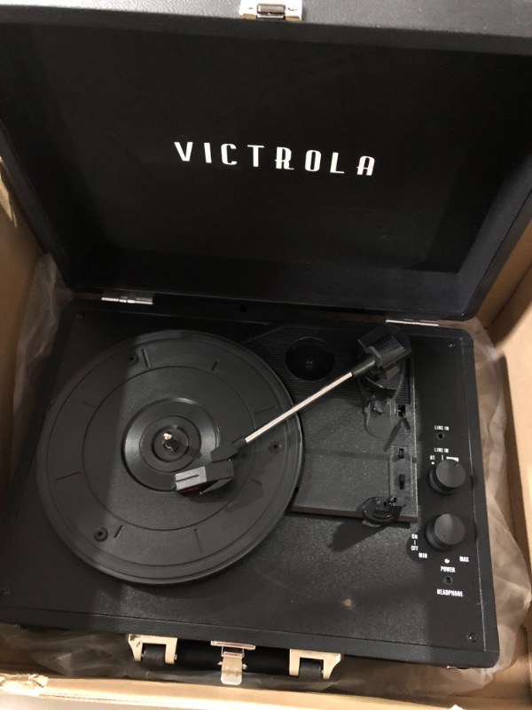Photo 3 of **SEE NOTES**
Victrola Vintage 3-Speed Bluetooth Portable Suitcase Record Player with Built-in Speakers | Upgraded Turntable Audio Sound| Includes Extra Stylus | Black, Model Number: VSC-550BT-BK, 1SFA