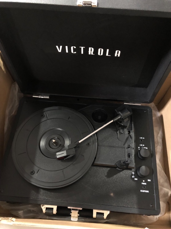 Photo 3 of Victrola Vintage 3-Speed Bluetooth Portable Suitcase Record Player with Built-in Speakers | Upgraded Turntable Audio Sound| Includes Extra Stylus | Black, Model Number: VSC-550BT-BK, 1SFA