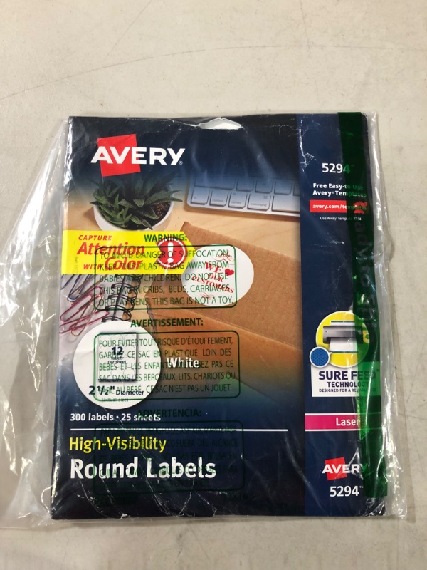 Photo 2 of Avery High-Visibility Labels, 2-1/2" Diameter, 300 Labels (5294)