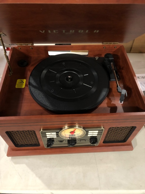 Photo 2 of 10-in-1 Bluetooth Record Player Multifunctional 3-Speed Turntable for Vinyl Record with Stereo Speaker,LP Vinyl to MP3 Converter with CD, Cassette Player,FM Radio,Wireless Music Streaming | Mahogany
