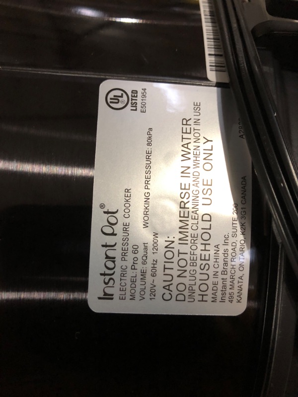 Photo 3 of !!!SEE CLERK NOTES!!!
Instant Pot Pro 10-in-1 Pressure Cooker, Slow Cooker, Rice/Grain Cooker, Steamer, Black, 6 Quart