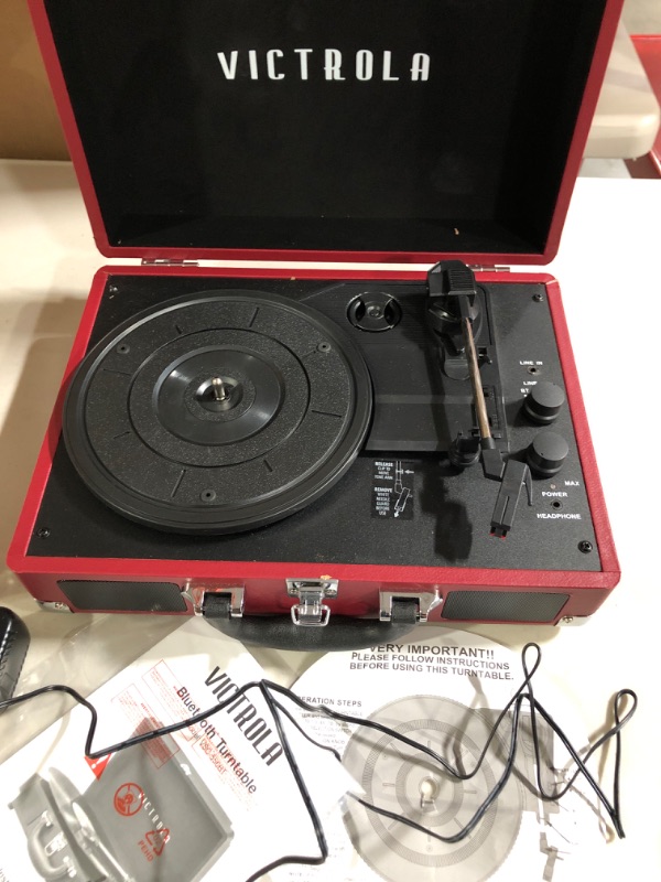 Photo 2 of !!!SEE CLERK NOTES!!!
Victrola Vintage 3-Speed Bluetooth Portable Suitcase Record Player with Built-in Speakers | Red