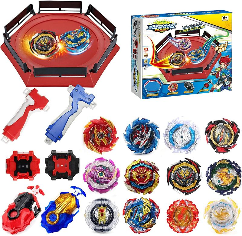 Photo 2 of ASVEXKW Bey Battling Gyro Top Burst Blade Toy Great Birthday Gift Present for Children Kids Boys Ages 6 8 10 12+ Combat Battling Game Set 12 Spinning with 1 Battling Top Stadium 4 Launchers
